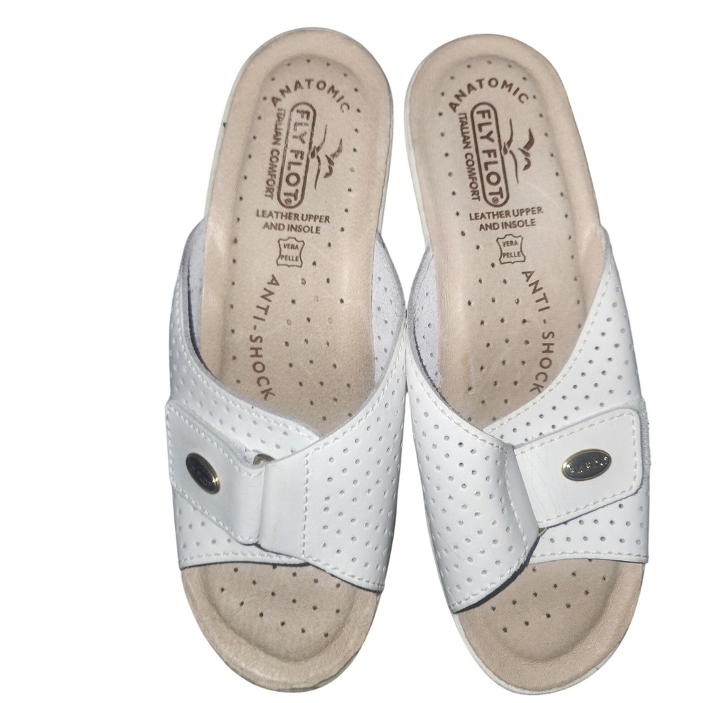Fly Flot Italian Comfort White Leather Perforated Slide Sandals Women 37
Beach